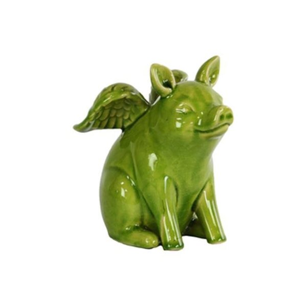 Urban Trends Collection Urban Trends Collection 34241 4.5 x 6.25 x 5.75 in. Ceramic Sitting Winged Pig Figurine - Gloss Finish; Apple Green 34241